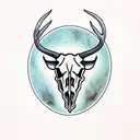 Bull Skull with deer  tattoo design idea