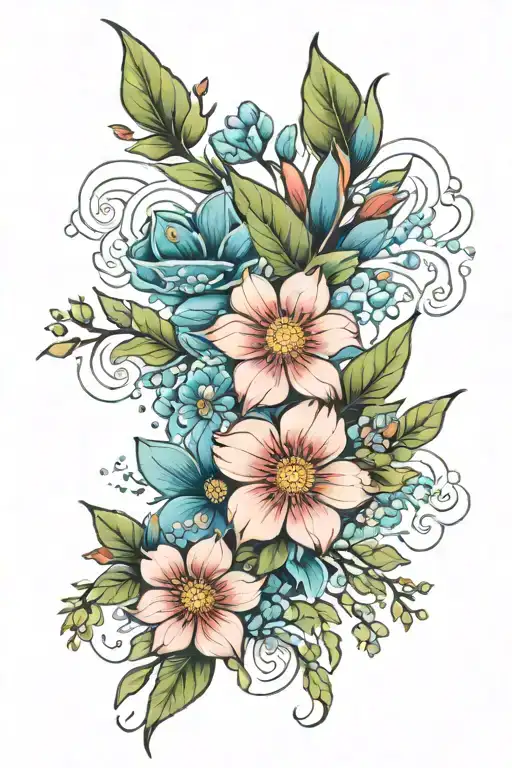 mountains ocean flowers growing tattoo design idea