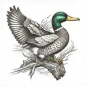 Mallard ducks coming over big timbers onto water tattoo design idea