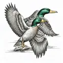 Mallard ducks coming over big timbers onto water tattoo design idea