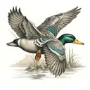 Mallard ducks coming over big timbers onto water tattoo design idea