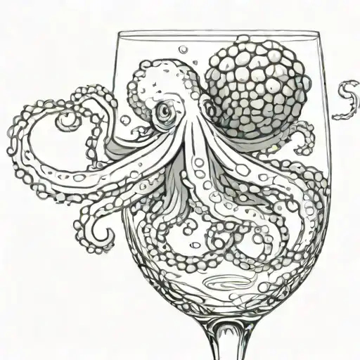 octopus in a glass of wine tattoo design idea
