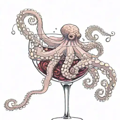 octopus in a glass of wine tattoo design idea