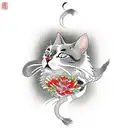 cats with japanese elements covering the whole arm tattoo design idea