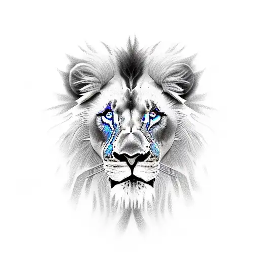 black and white lion with blue eyes tattoo design idea