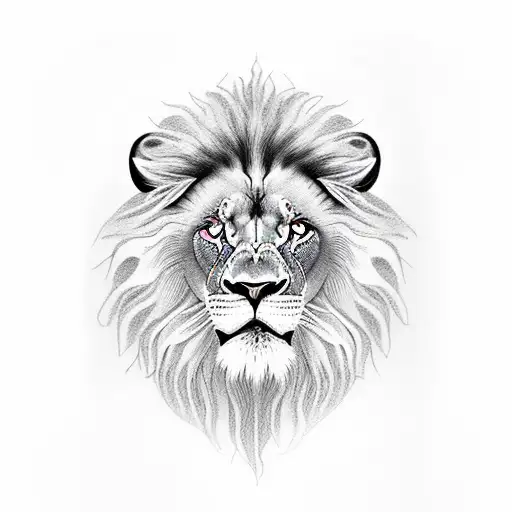 black and white lion with blue eyes tattoo design idea