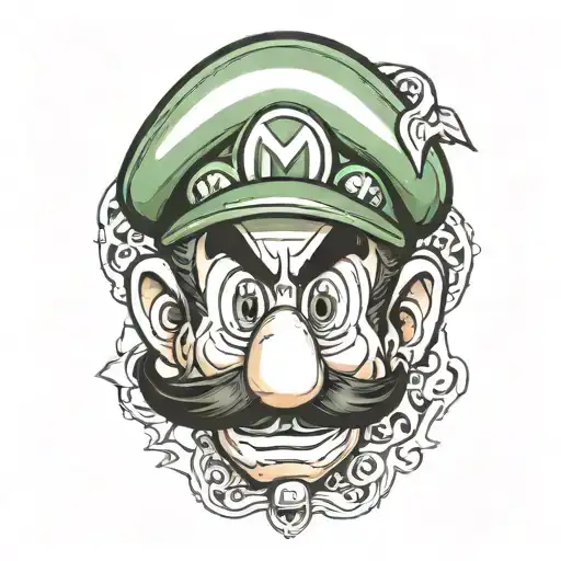 face of Luigi of the Mario bros tattoo design idea