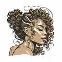 black woman Shape & Face outine with big curly hair, side view  tattoo design idea