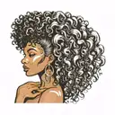 black woman Shape & Face outine with big curly hair, side view  tattoo design idea
