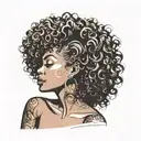 black woman Shape & Face outine with big curly hair, side view  tattoo design idea