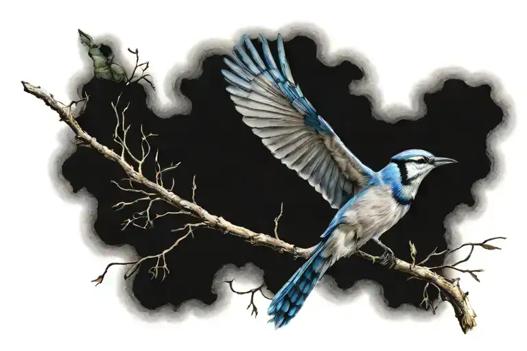 blue jay bird flying away tattoo design idea