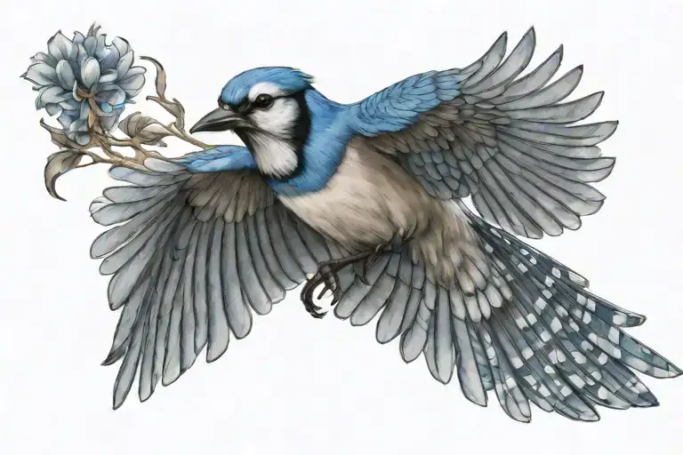 blue jay flying tattoo design idea