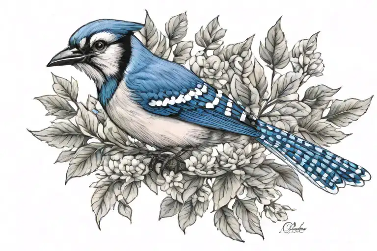 blue jay bird flying tattoo design idea
