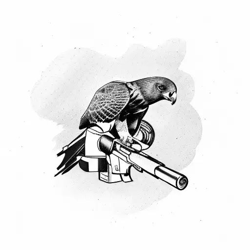 Harris Hawk with a gun tattoo design idea