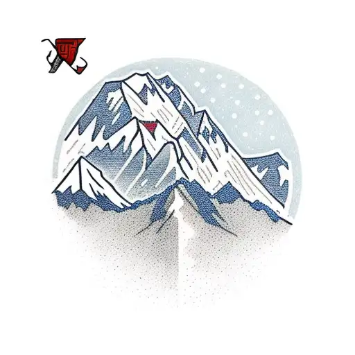 Tattoo of a mountaineer trekking with an ice axe on the background of the summit of Mount Everest with the text Igor is  tattoo design idea