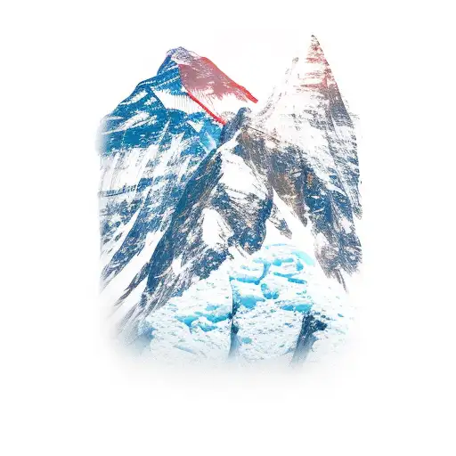 Tattoo of a mountaineer trekking with an ice axe on the background of the summit of Mount Everest with the text Igor is  tattoo design idea