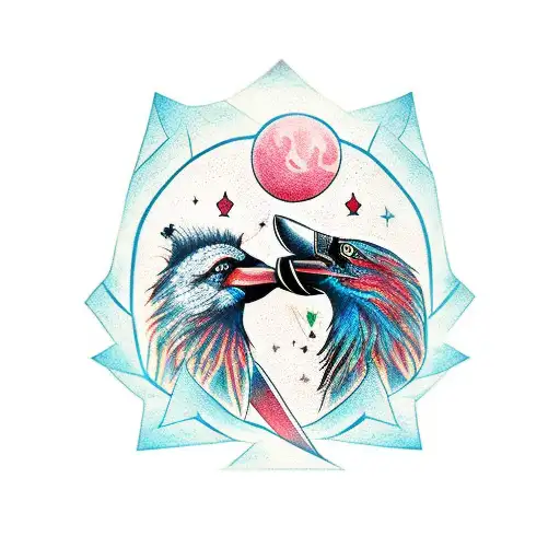 crow and wolf tattoo color cartoon tattoo design idea