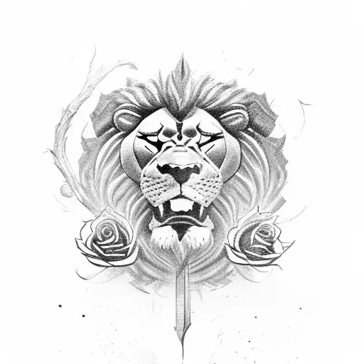 spartan with roses, and a lion tattoo design idea