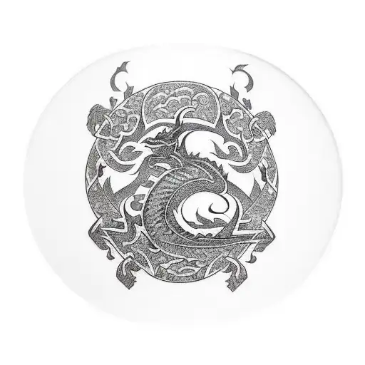 polynesian tattoo that has dragon with the tree of life Britain right chest tattoo tattoo design idea