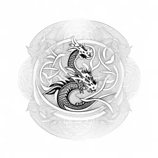 polynesian dragon with roses and the tree of life right chest tattoo tattoo design idea