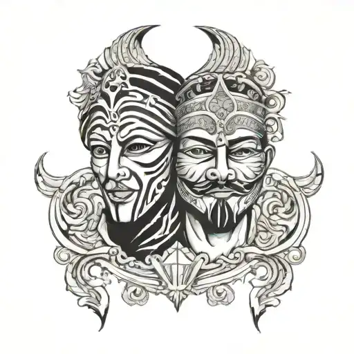 isis removing comedy and tragedy  theatre mask tattoo design idea