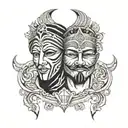isis removing comedy and tragedy  theatre mask tattoo design idea