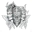 isis removing comedy and tragedy  theatre mask tattoo design idea