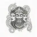 isis removing comedy and tragedy  theatre mask tattoo design idea