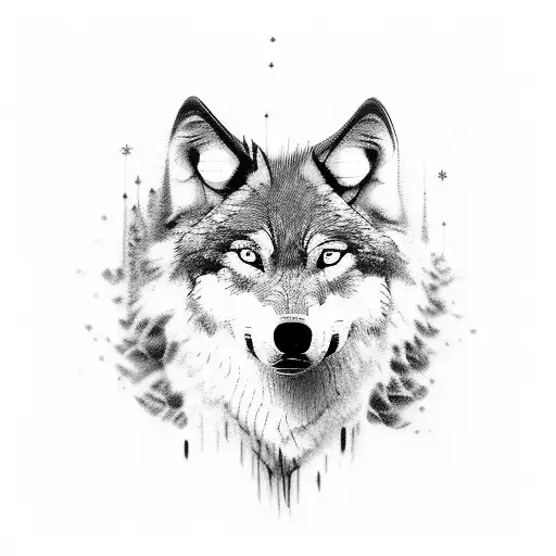 Wolf howling, moon, forest  tattoo design idea