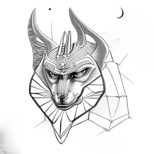 Anubis in jackal form with pyramid and moon tattoo design idea