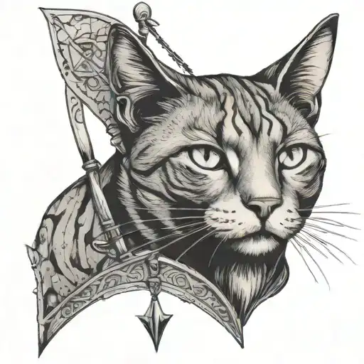 A modern twist on a traditional archer design, featuring a cat as the archer's loyal companion, reflecting the client's love for archery and cats tattoo design idea