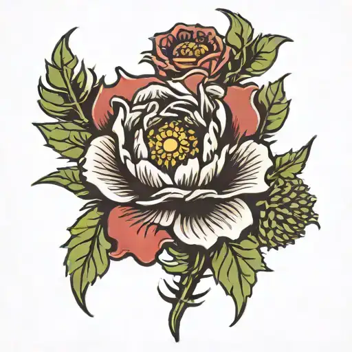 tudor rose, thistle. clover tattoo design idea