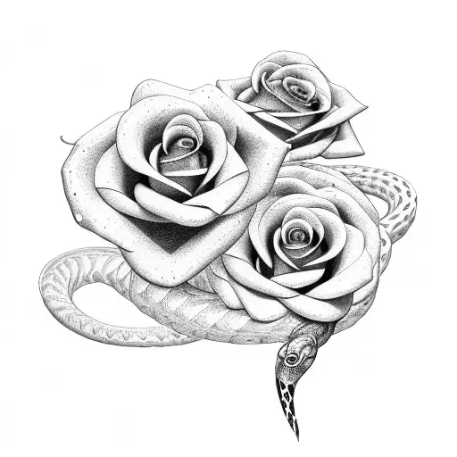 Rose and snake  tattoo design idea