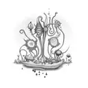 A natural landscape with carnivorous plants growing in a gym setting tattoo design idea