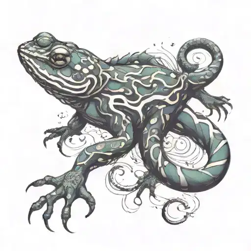 A unique fusion of a salamander and a symbol of sharing the truth, creating a visually striking and surrealistic design tattoo design idea