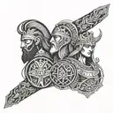 full arm tattoo Nordic + Viking gods, Greek + Spartan gods, Egyptian gods tattoo design idea