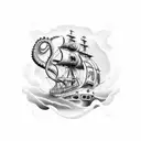 Make it greyscale only, and with scuba diver fighting a kraken. Spanish Galleon sailing above tattoo design idea