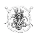 Make it greyscale only, and with scuba diver fighting a kraken. Spanish Galleon sailing above tattoo design idea