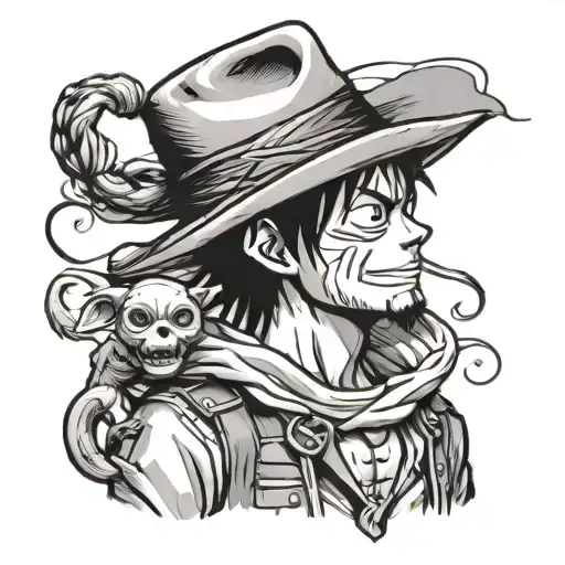 thestrawhat of monkey d luffy and cowboyhat of arthur morgan tattoo design idea