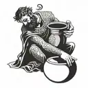 King Midas touching a broken pot and repairing the cracks  tattoo design idea