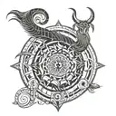 tribal tattoo combining five zodiac signs but make Scorpio, Sagittarius, Pisces, Gemini and Taurus tattoo design idea