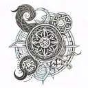 tribal tattoo combining five zodiac signs but make Scorpio, Sagittarius, Pisces, Gemini and Taurus tattoo design idea