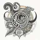tribal tattoo combining five zodiac signs but make Scorpio, Sagittarius, Pisces, Gemini and Taurus tattoo design idea