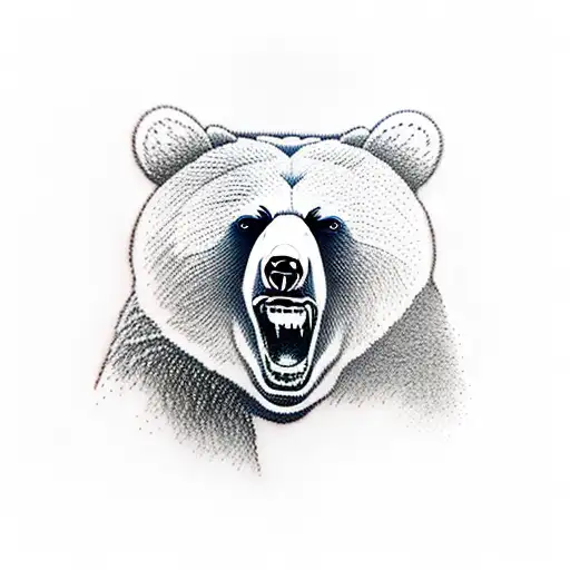 Shadowed bear standing up and screaming tattoo design idea