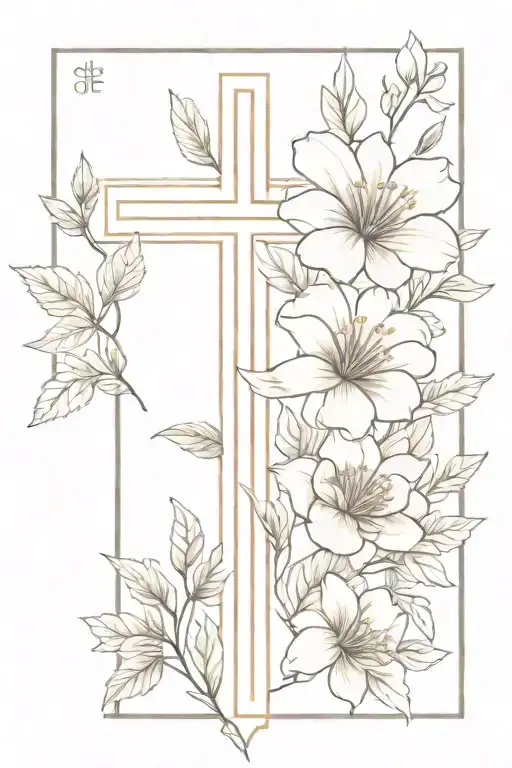 a bouquet of flowers of a birth flower for October, and a cross tattoo design idea