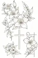 a bouquet of flowers of a birth flower for October, and a cross tattoo design idea