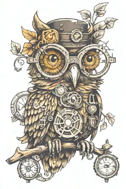 Steampunk Owl Wearing Glasses tattoo design idea