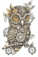 Steampunk Owl Wearing Glasses tattoo design idea