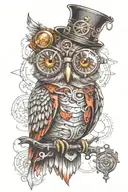 Steampunk Owl Wearing Glasses tattoo design idea