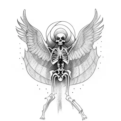 Rib cage tattoo with a celestial staircase leading to a fallen angel tattoo design idea